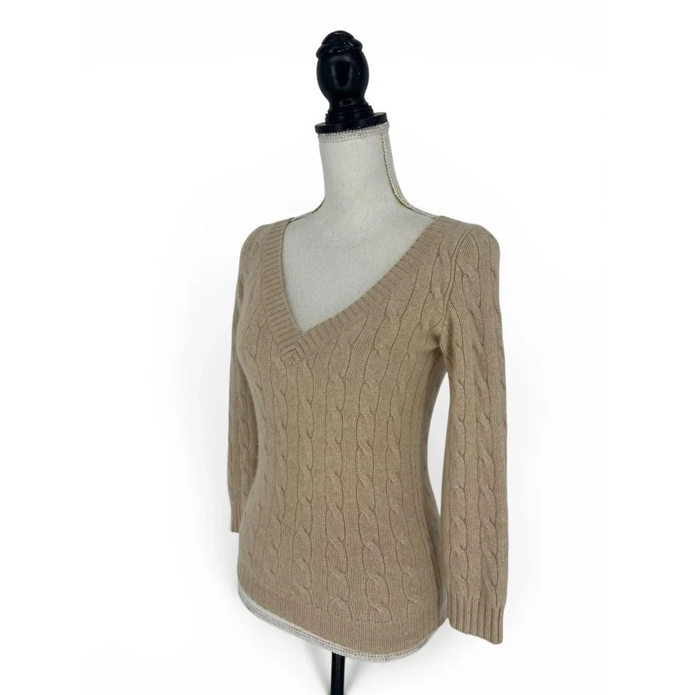 Ralph Lauren Black Label Cashmere Cable Knit Sweater Beige M